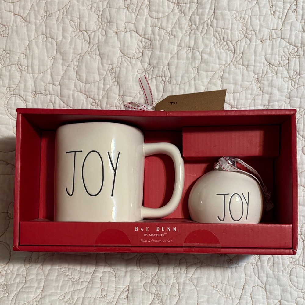 Rae Dunn Red Gift Set with Joy Mug and Ornament